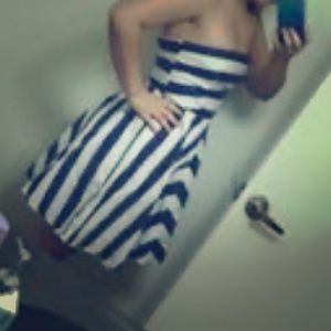 Navy Blue and White striped dress.